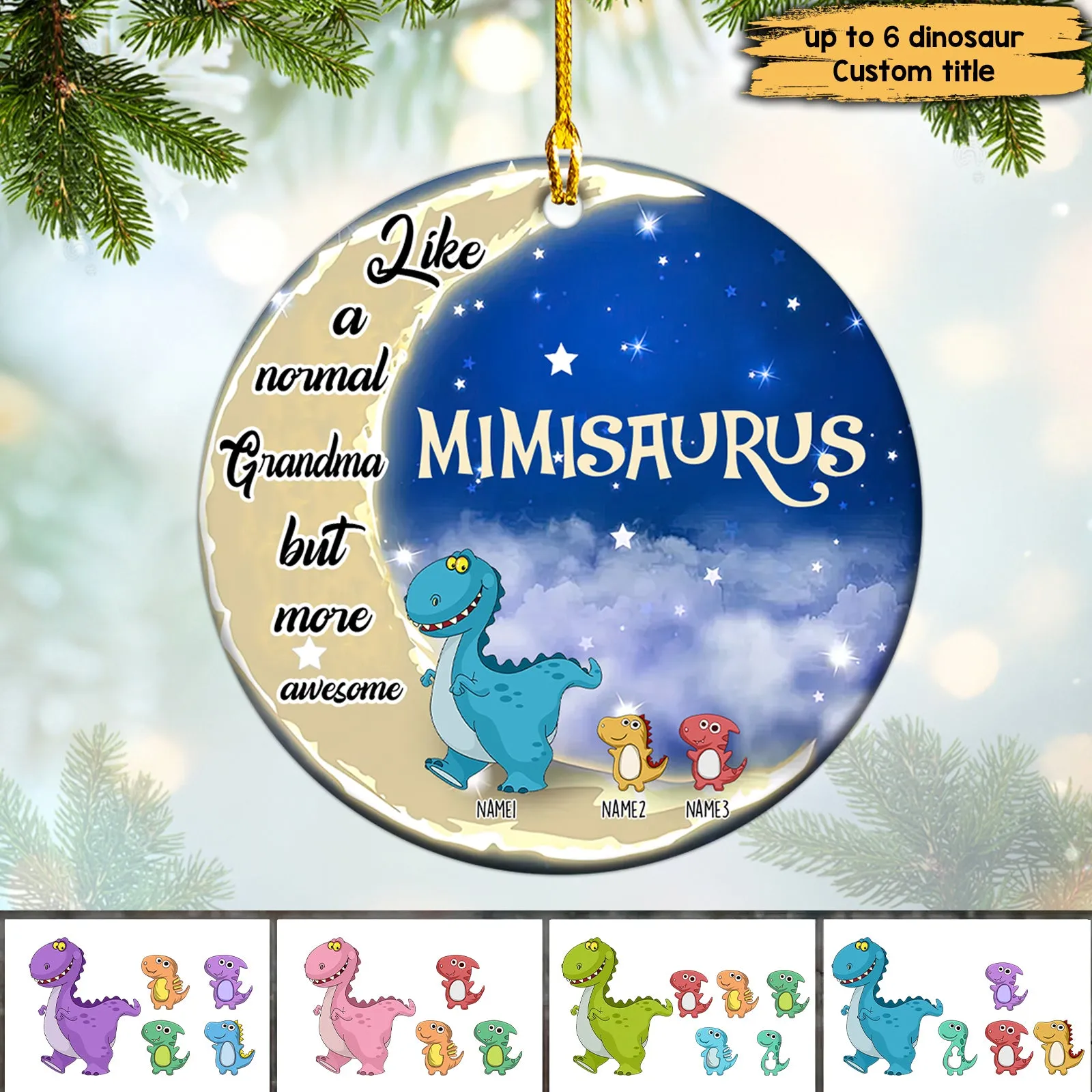 Grandmasaurus And Kids Personalized Circle Ornament Family Custom Shaped Ornament