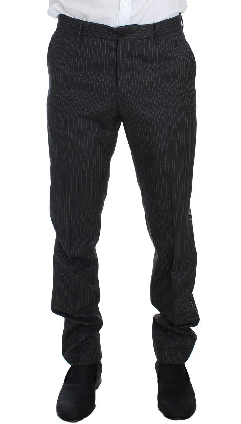 Gray Striped 3 Piece Slim Suit Tuxedo