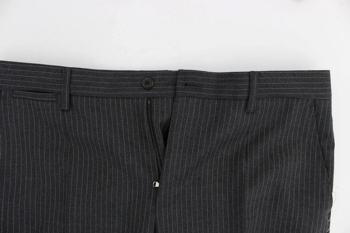 Gray Striped 3 Piece Slim Suit Tuxedo