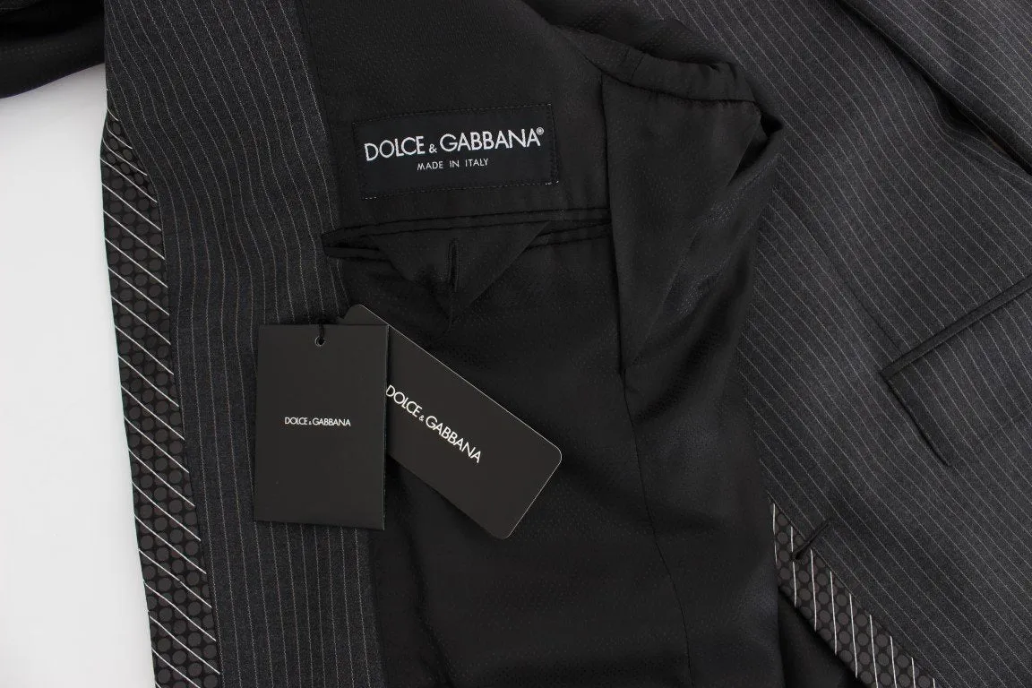 Gray Striped 3 Piece Slim Suit Tuxedo
