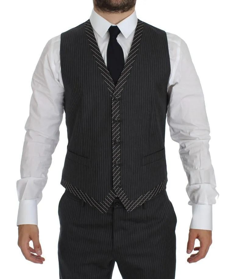 Gray Striped 3 Piece Slim Suit Tuxedo