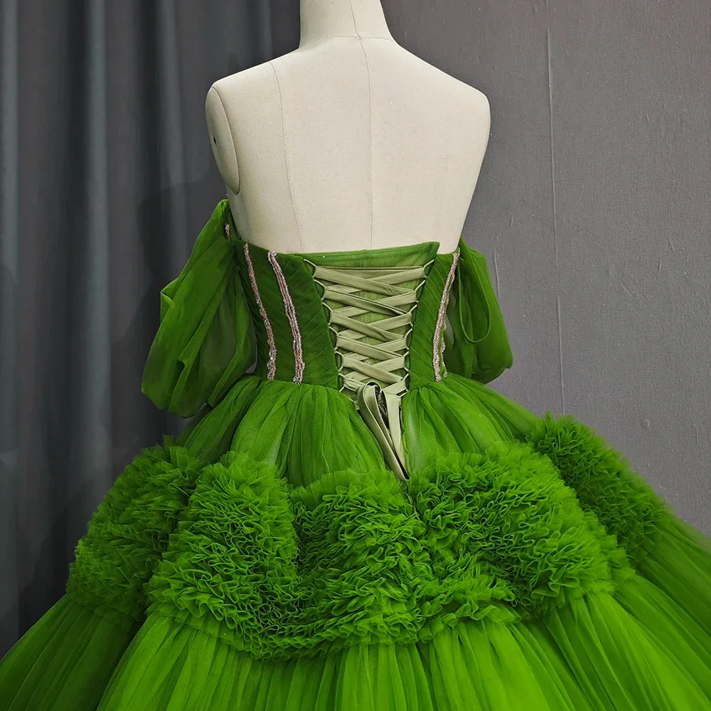 Green Exquisite A Line Off-the-Shoulder Ball Gown Quinceanera Dresses