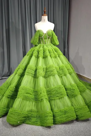 Green Exquisite A Line Off-the-Shoulder Ball Gown Quinceanera Dresses
