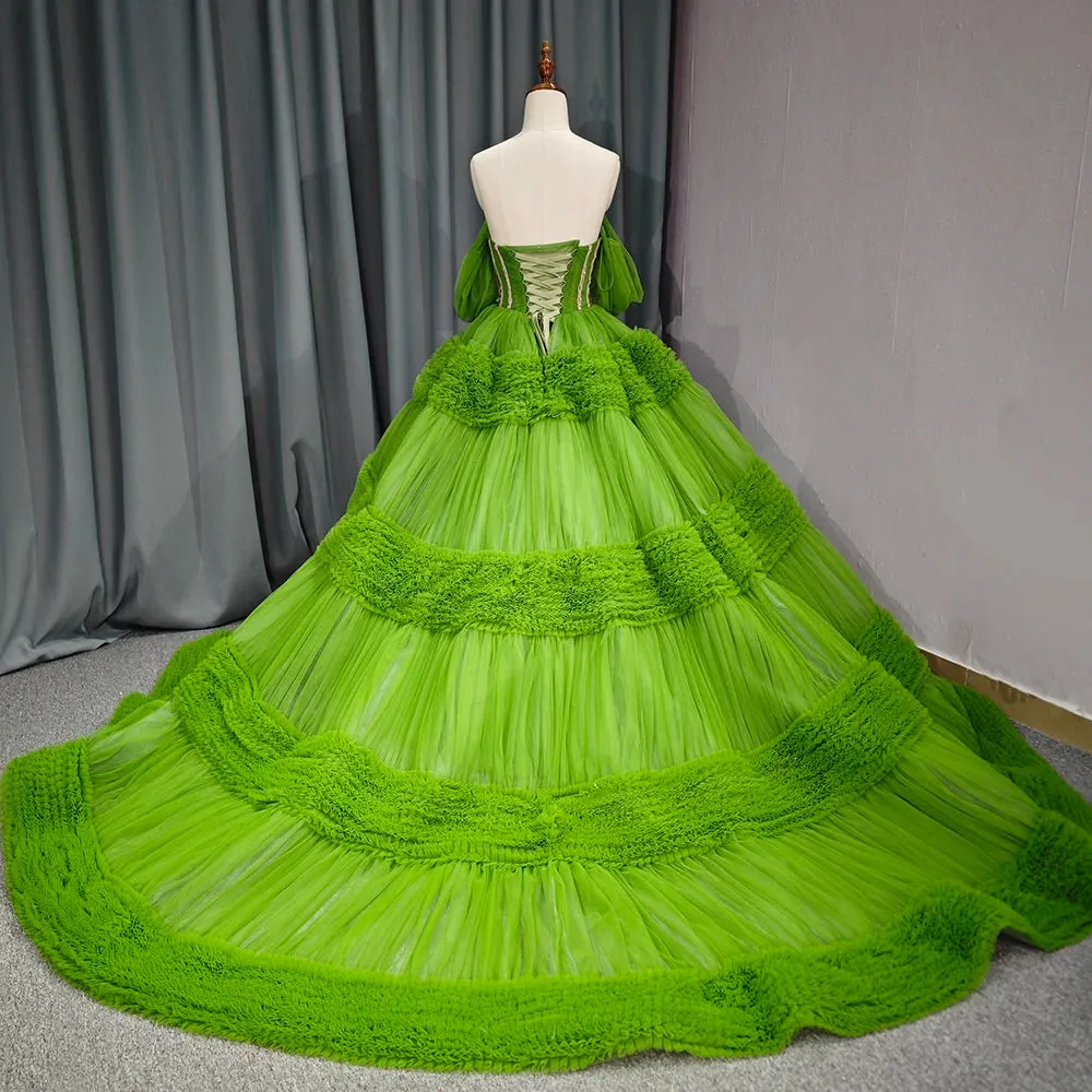 Green Exquisite A Line Off-the-Shoulder Ball Gown Quinceanera Dresses