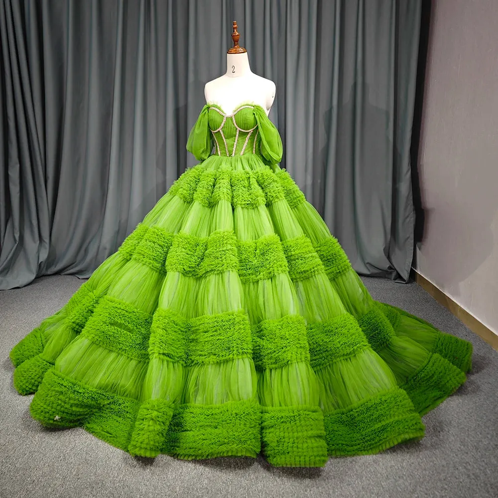Green Exquisite A Line Off-the-Shoulder Ball Gown Quinceanera Dresses