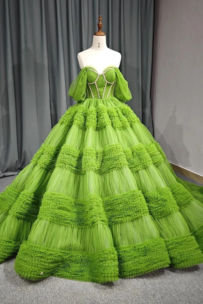 Green Exquisite A Line Off-the-Shoulder Ball Gown Quinceanera Dresses