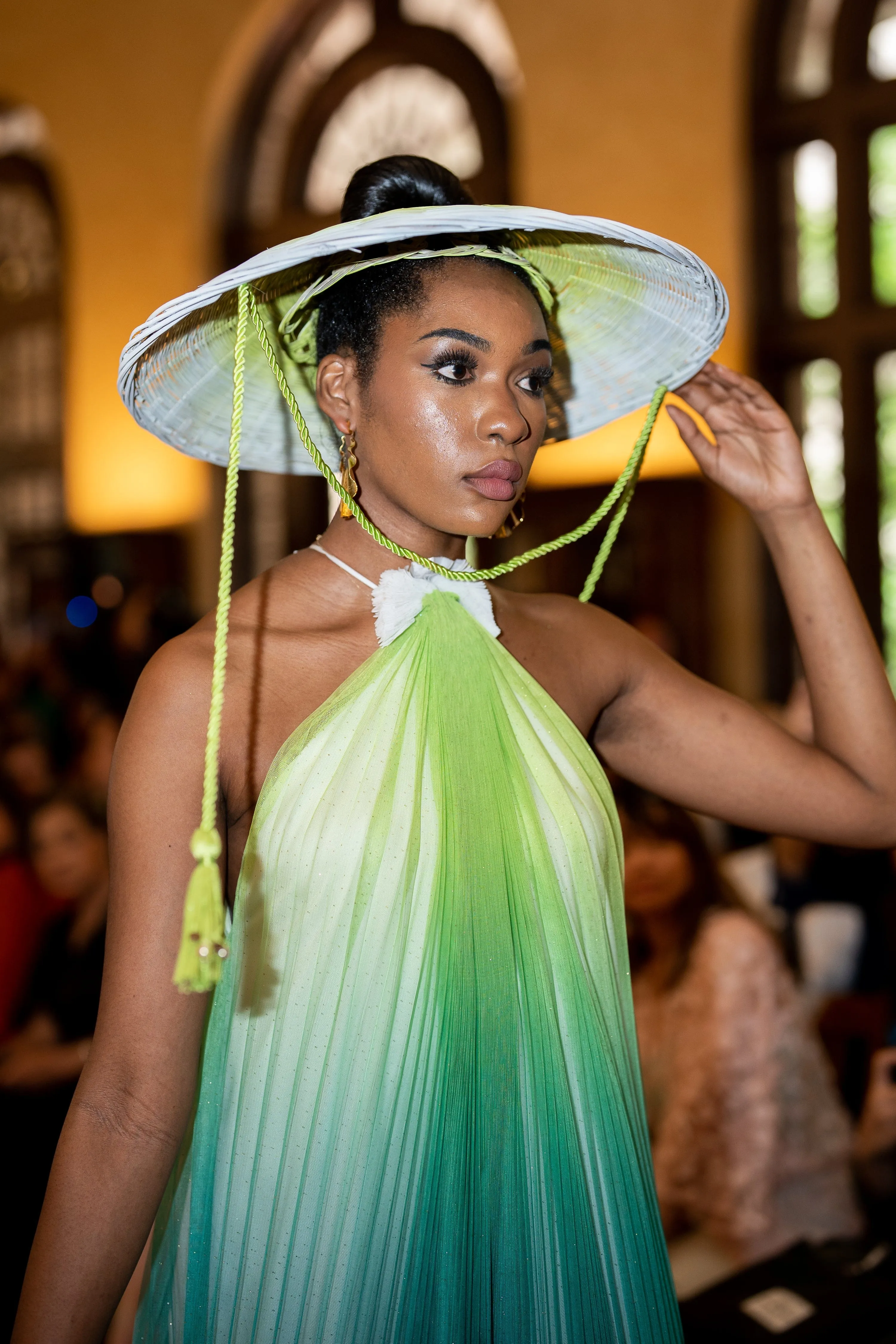 Green Ombre Tulle Sheer Halter Maxi Dress