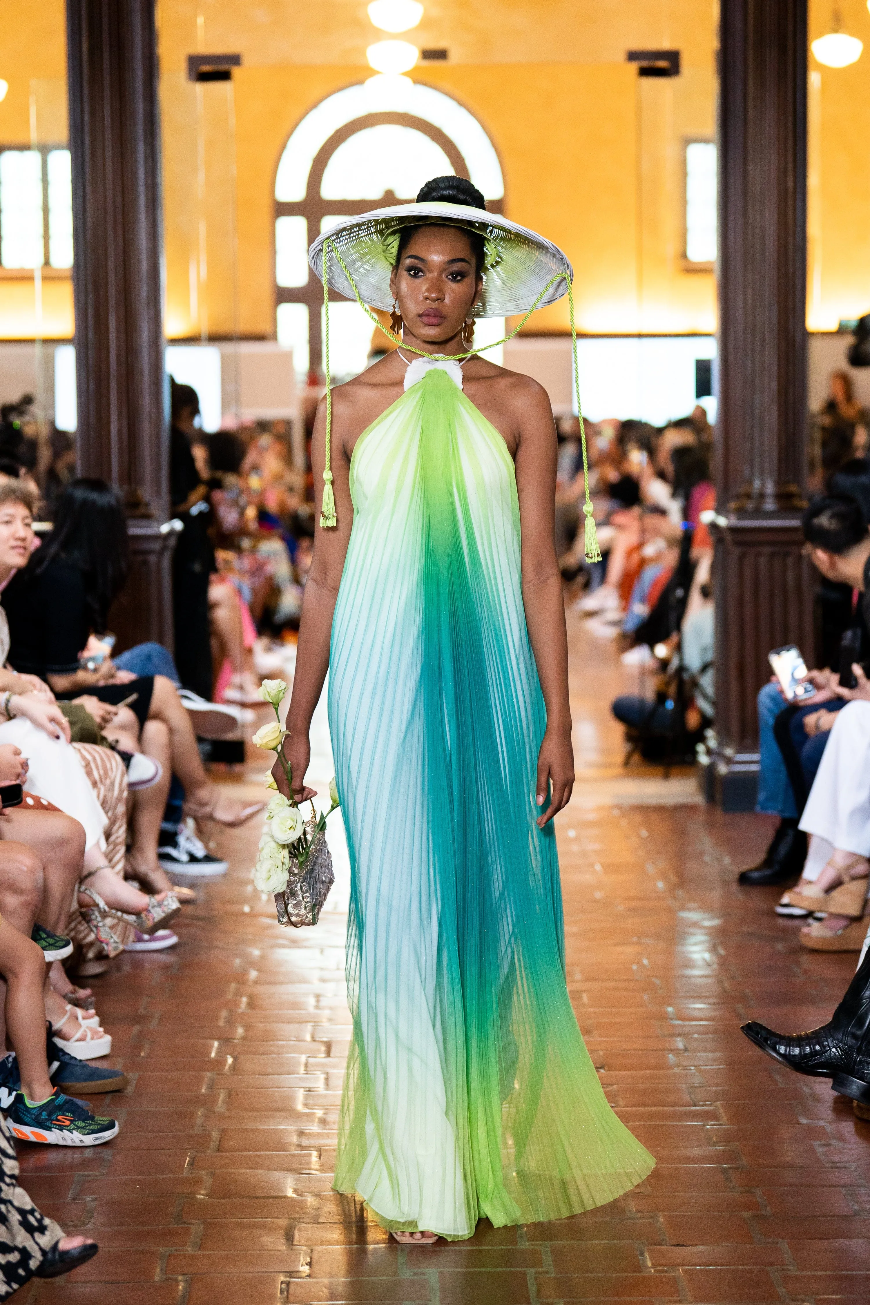 Green Ombre Tulle Sheer Halter Maxi Dress