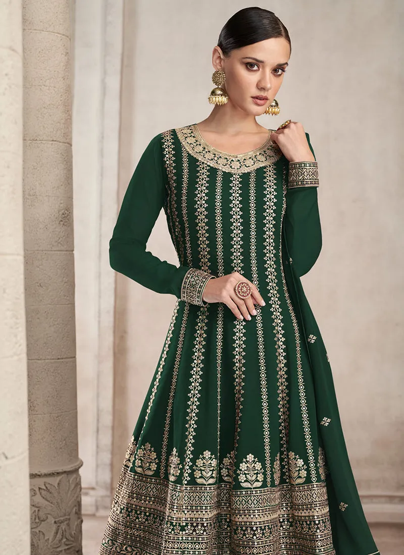 Green Sequence Embroidery Festive Anarkali Gharara