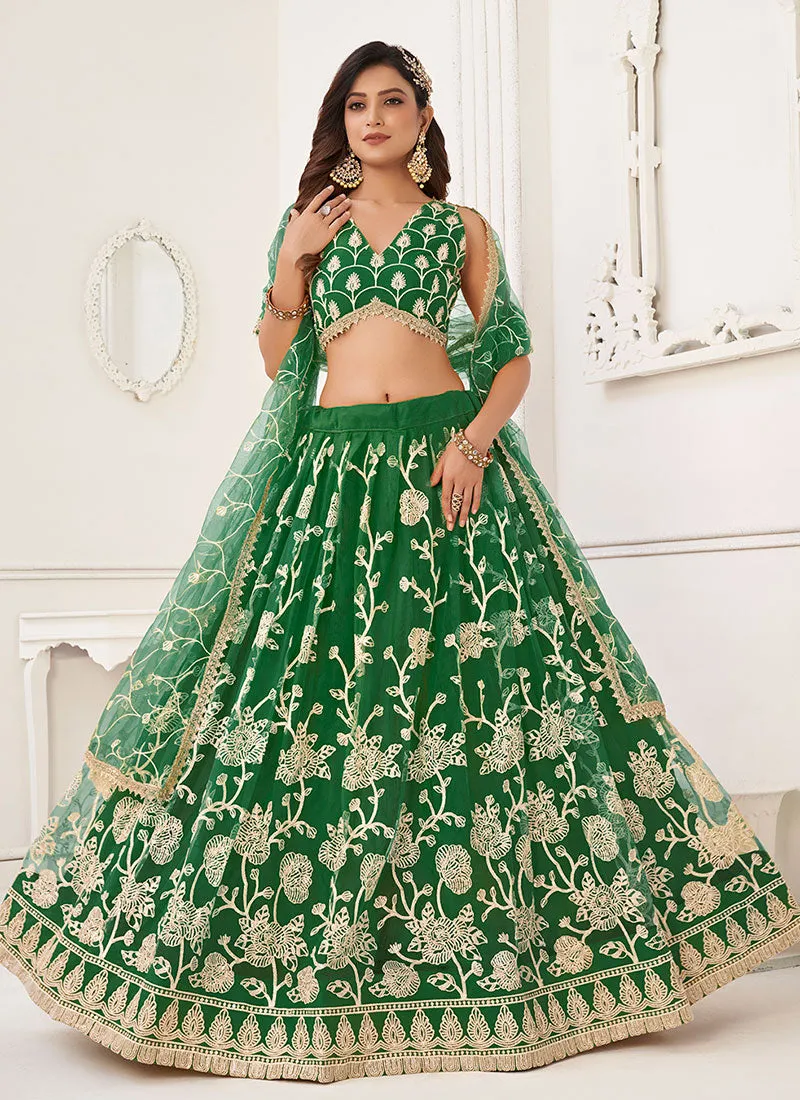 Green Traditional Embroidered Wedding Lehenga Choli
