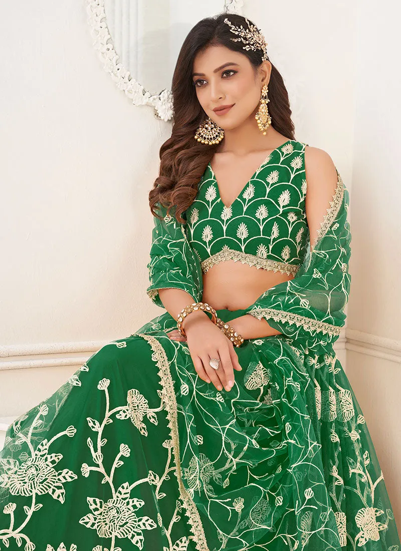 Green Traditional Embroidered Wedding Lehenga Choli