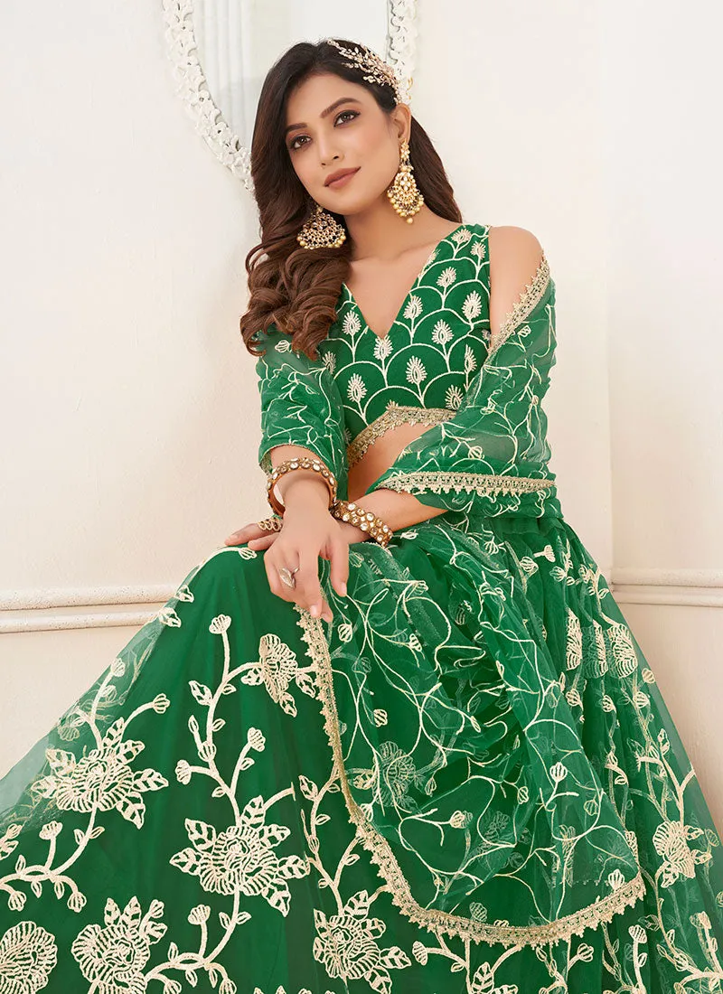 Green Traditional Embroidered Wedding Lehenga Choli