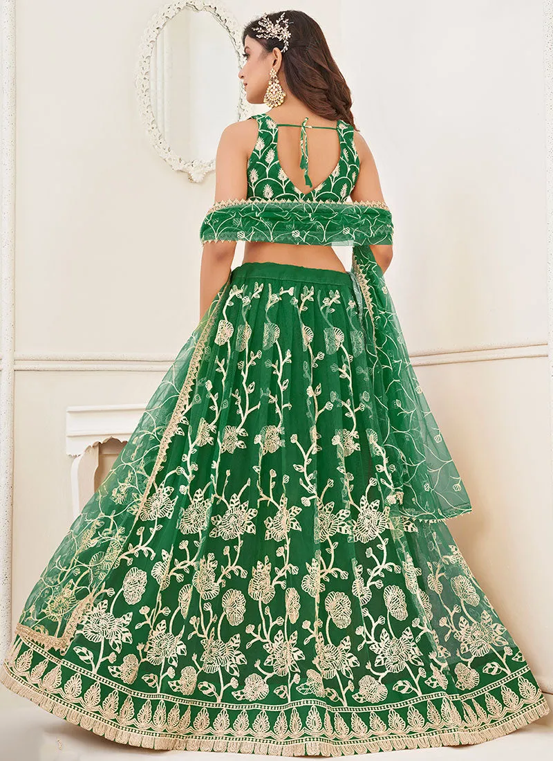 Green Traditional Embroidered Wedding Lehenga Choli