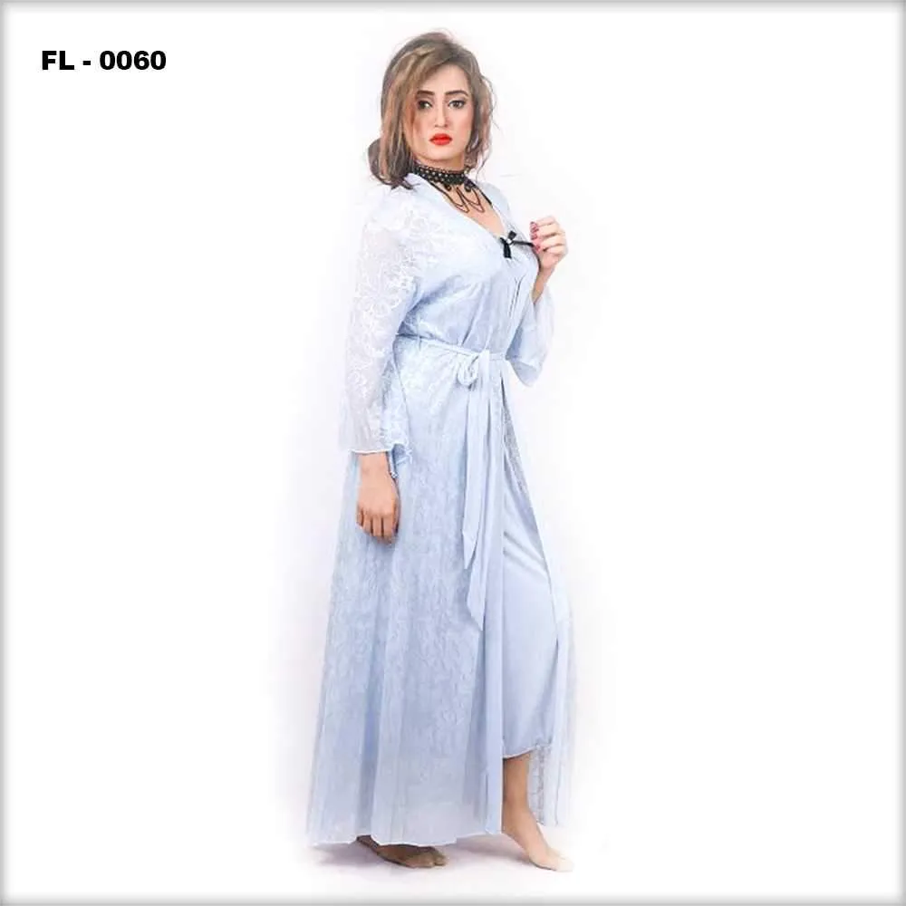 Grey 2Pc Net Nighty Flourish  - FL-0060