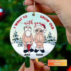 Grow Old Couples Personalized Custom Circle Ceramic Ornament