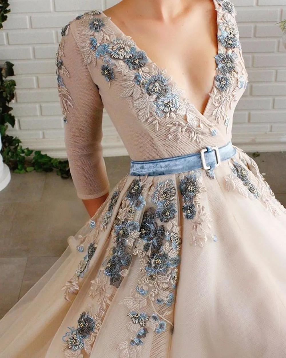 Half Sleeve Champagne Evening Dresses Elegant Split Evening Gowns Long Formal Dress Prom Gown For Woman