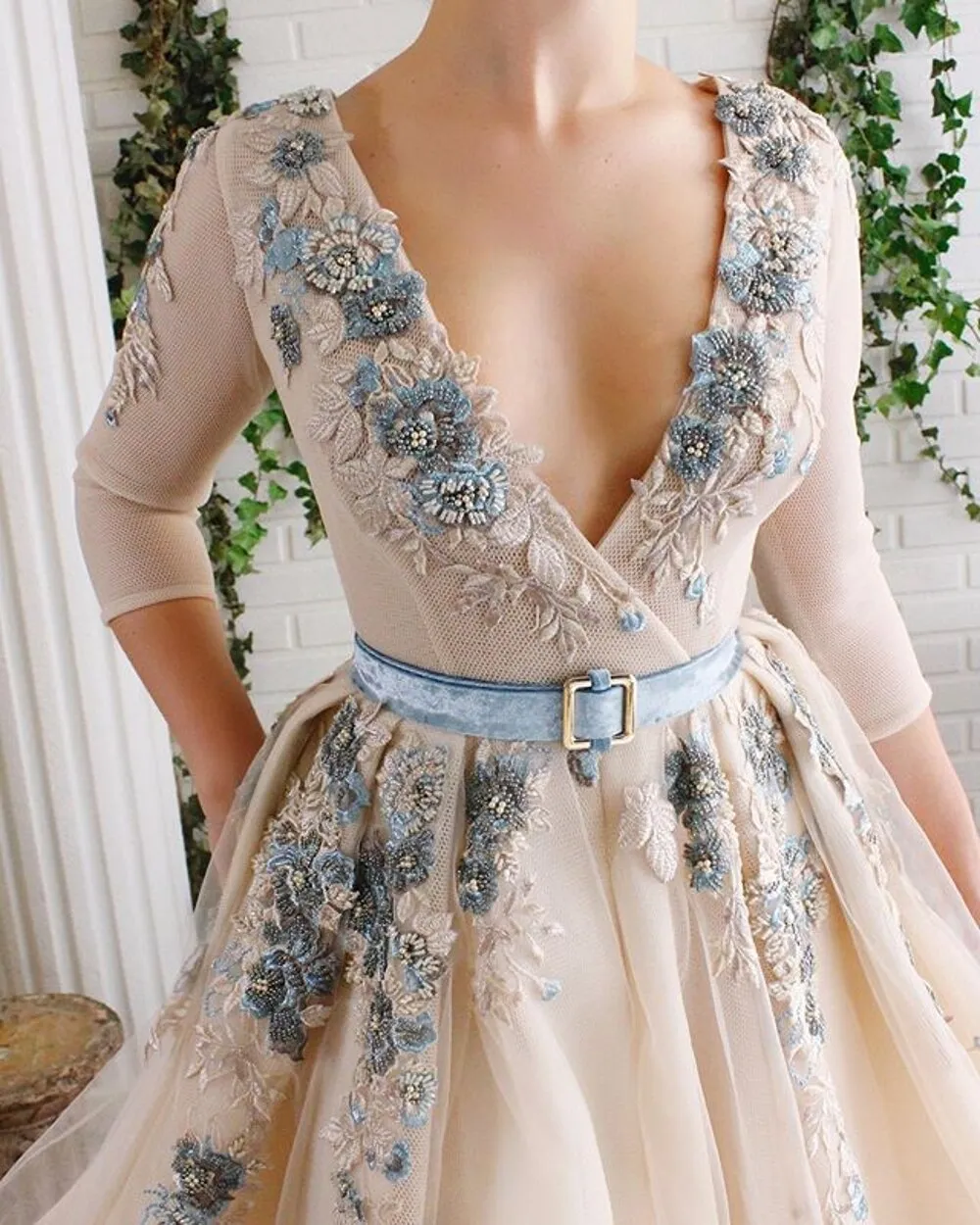 Half Sleeve Champagne Evening Dresses Elegant Split Evening Gowns Long Formal Dress Prom Gown For Woman