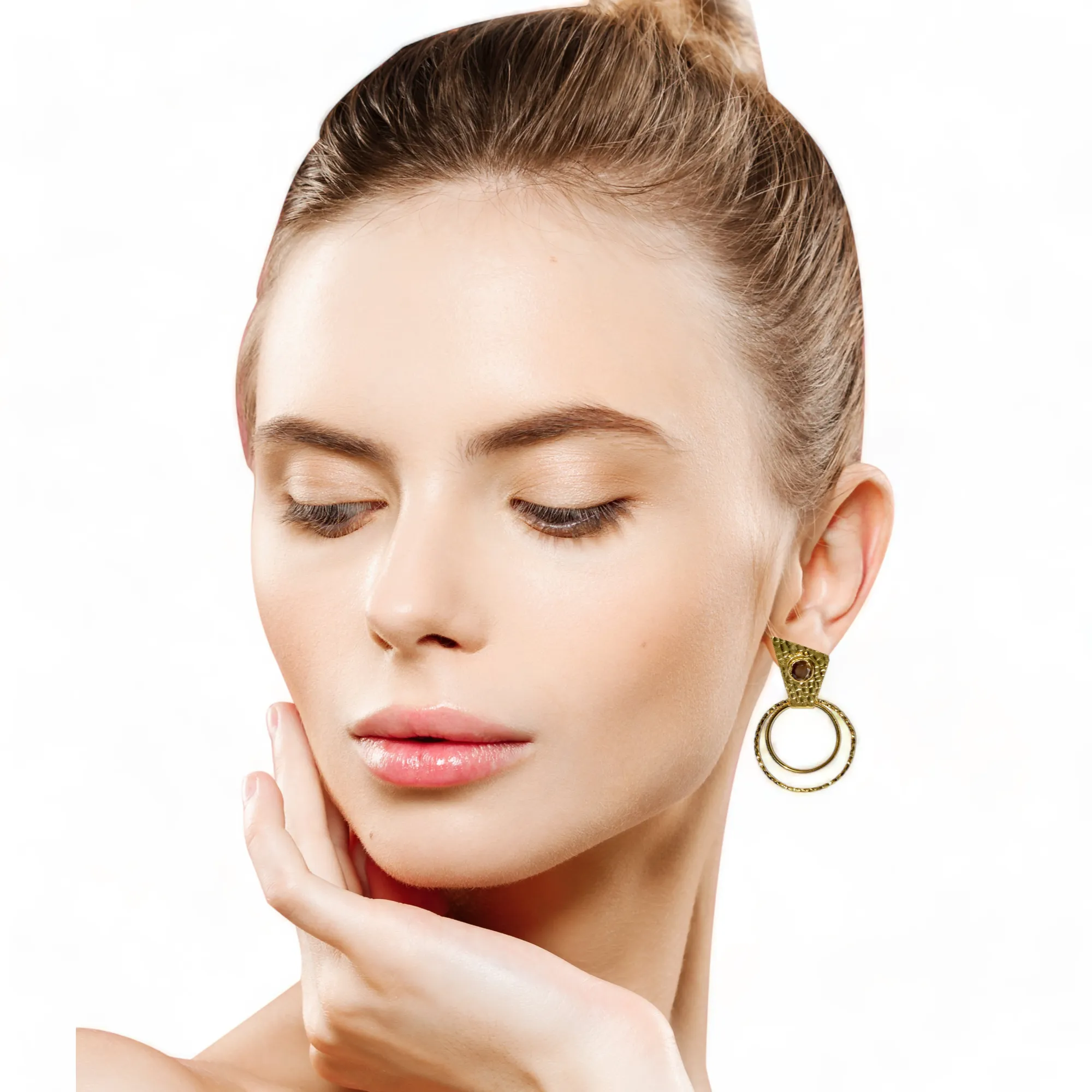 Handmade Gold-Plated Circle Earrings | Brown Cat Eye Stone | Artisan Crafted Jewelry | Unique Drop Earrings