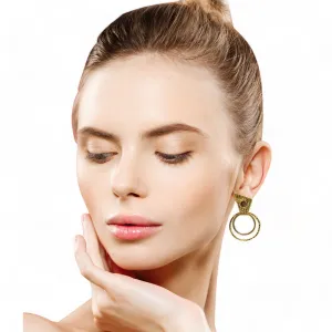 Handmade Gold-Plated Circle Earrings | Brown Cat Eye Stone | Artisan Crafted Jewelry | Unique Drop Earrings