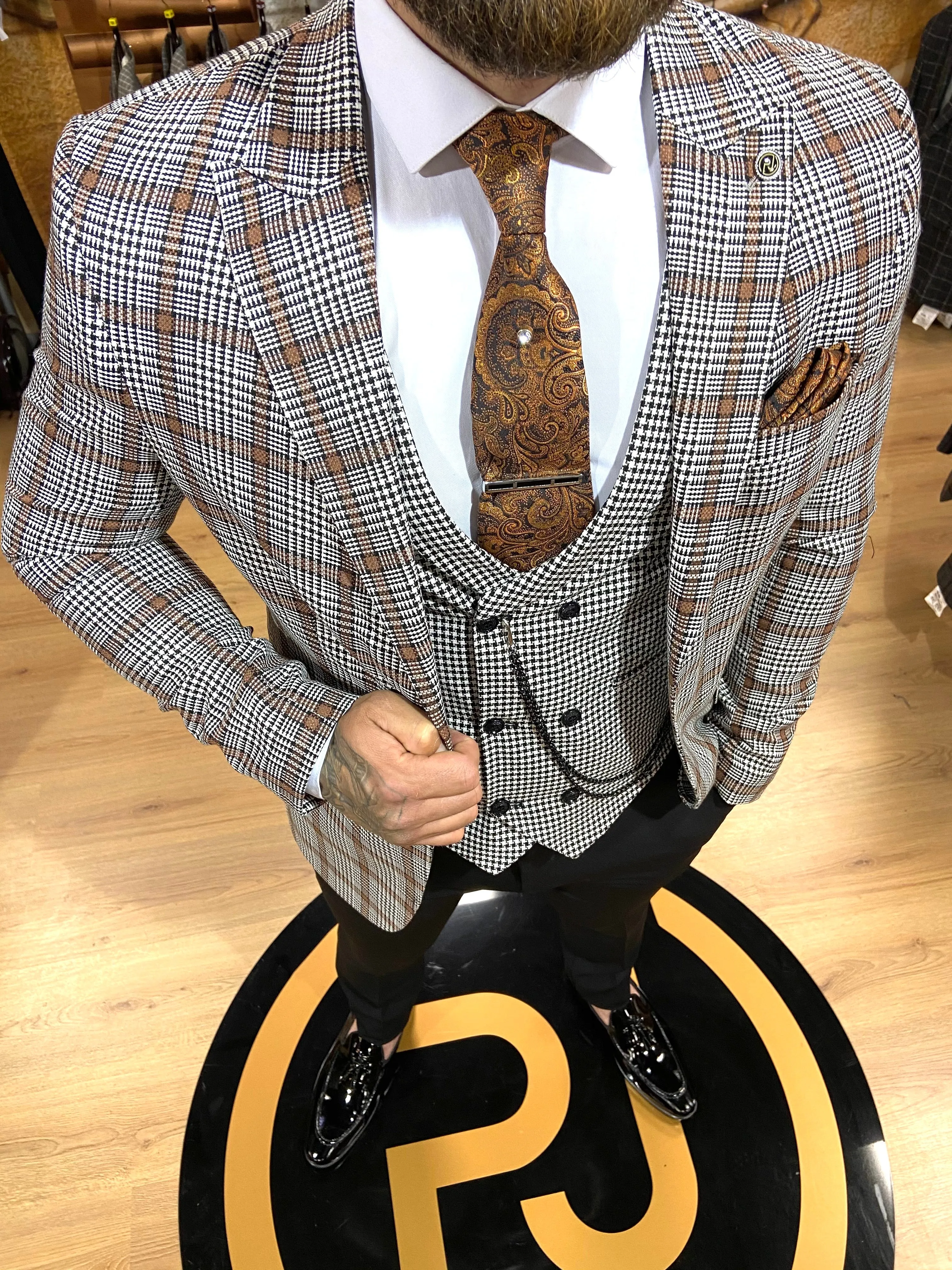 Hartley - Grey/Burnt Orange 3 Piece Suit