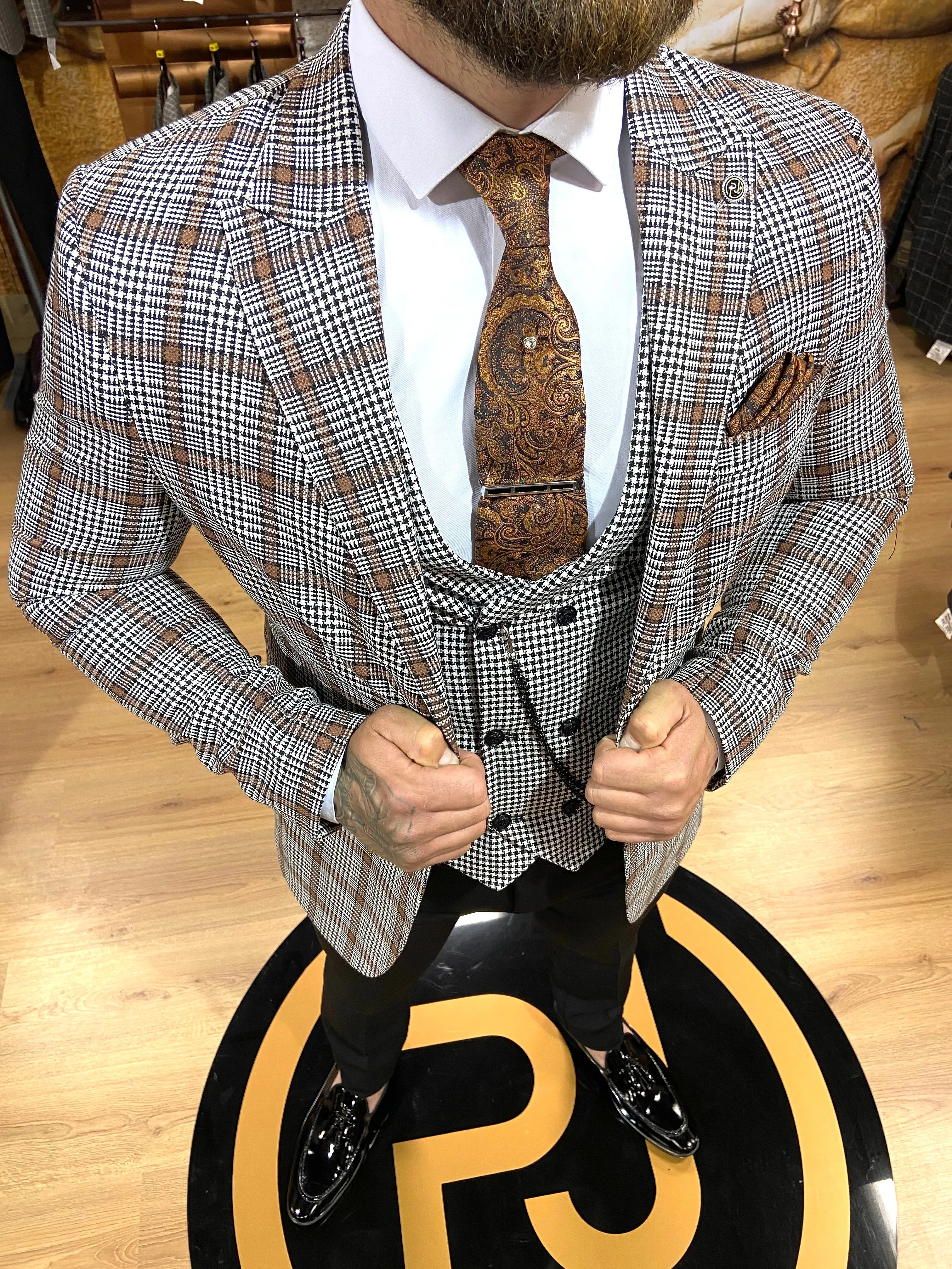 Hartley - Grey/Burnt Orange 3 Piece Suit