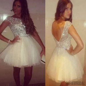 Hot sale popular short sleeve gorgeous open back homecoming prom dresses, SF0040