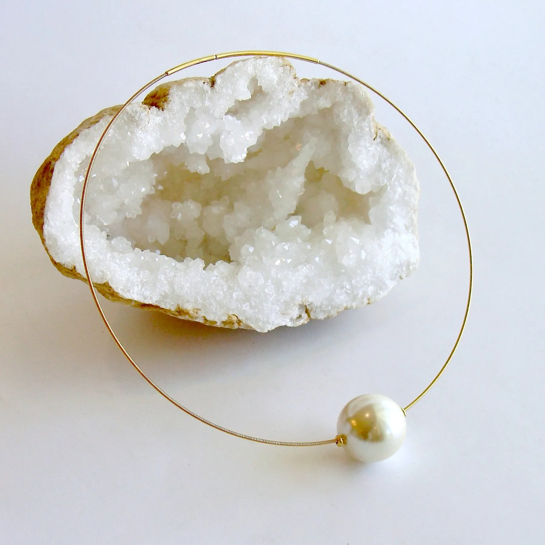 Huge Vintage Pearl Gold Vermeil Hoop Necklace - Gabrielle Necklace