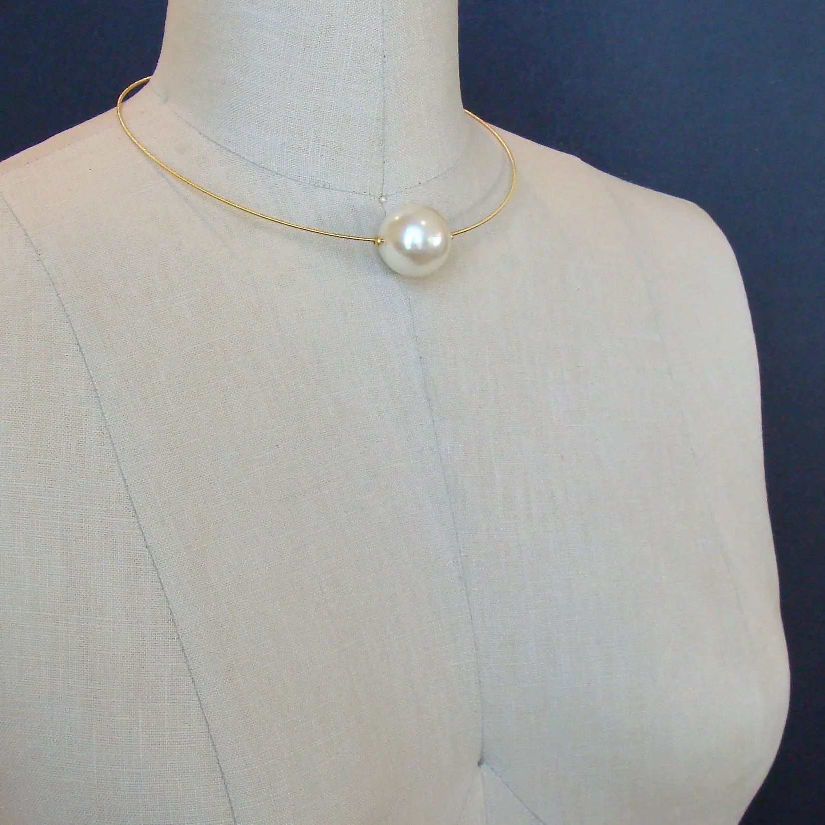 Huge Vintage Pearl Gold Vermeil Hoop Necklace - Gabrielle Necklace