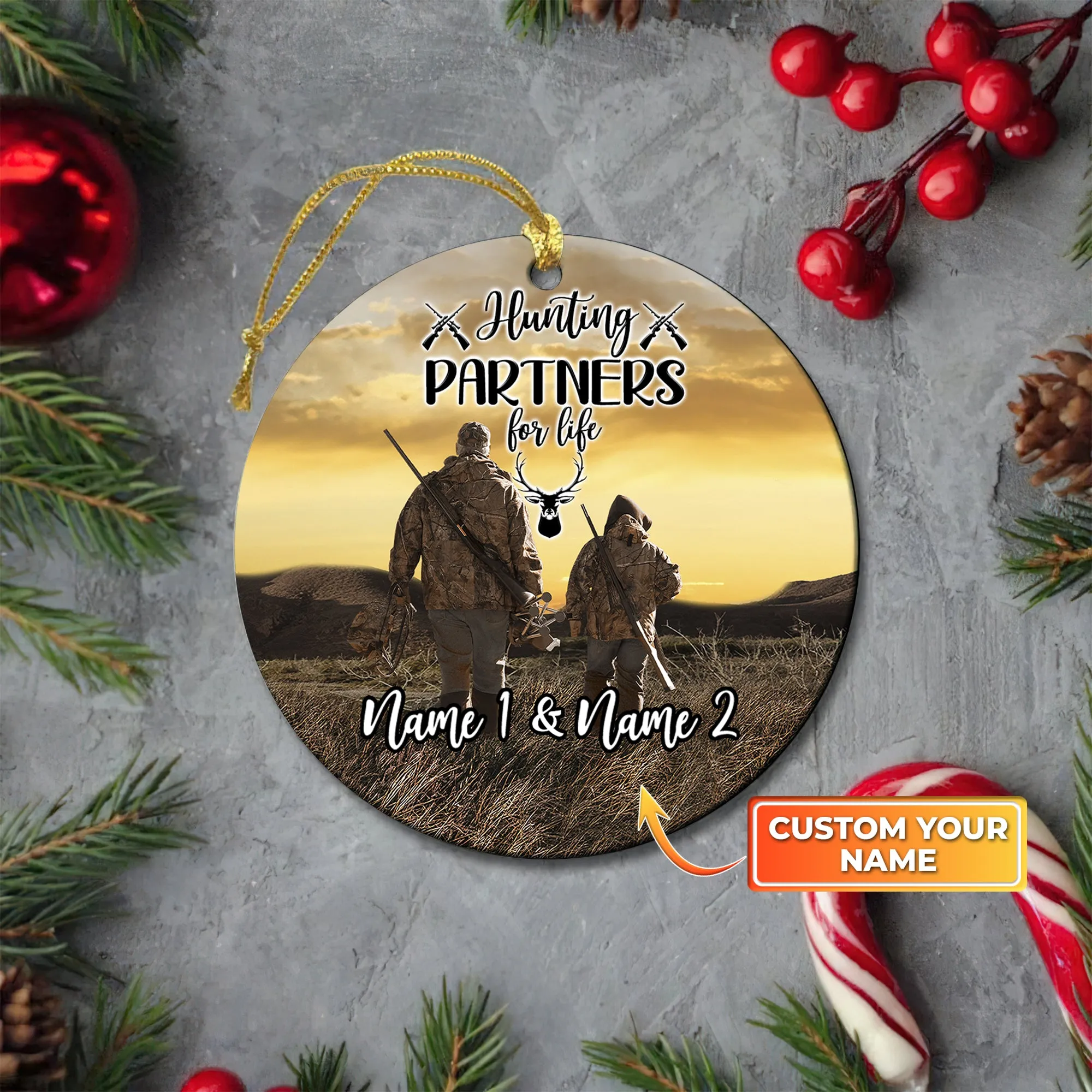 Hunting Partners For Life Personalized Circle Ceramic Ornament Christmas Gift
