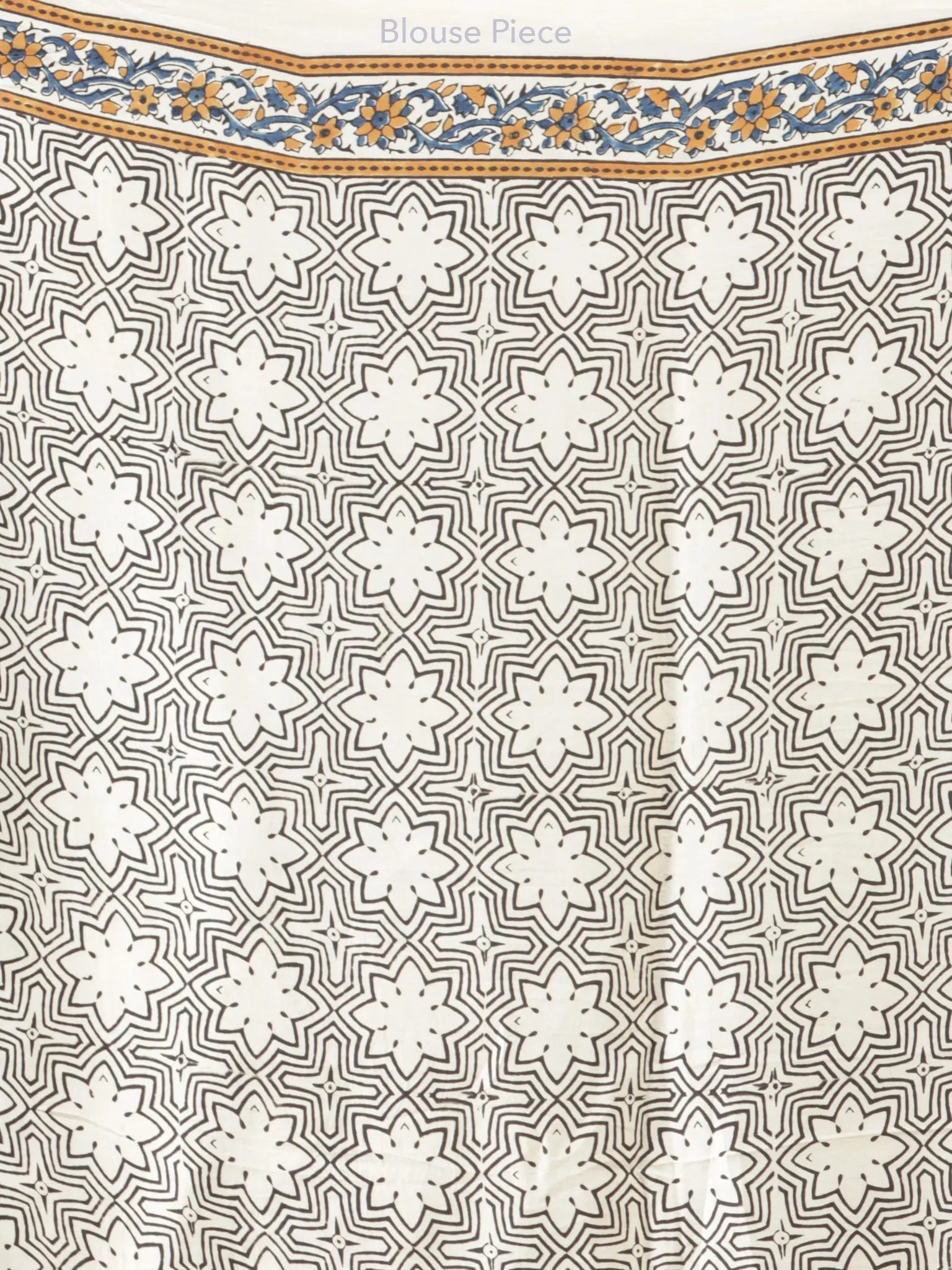 Ivory Indigo Mustard Ajrakh Hand Block Printed Modal Silk Saree - S031704219