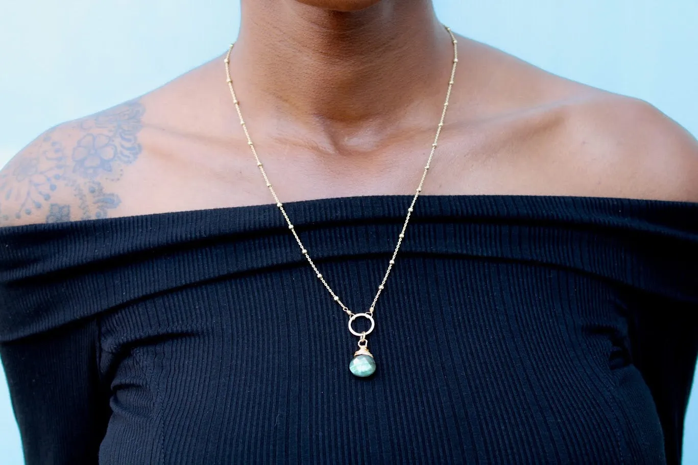 Labradorite Halo Satellite 14k Gold Filled Necklace