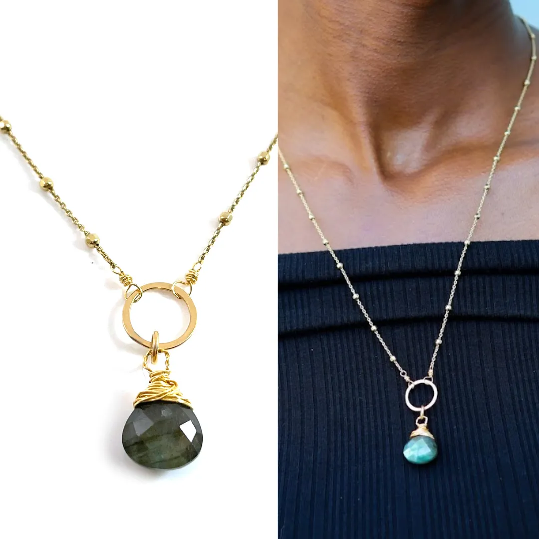 Labradorite Halo Satellite 14k Gold Filled Necklace