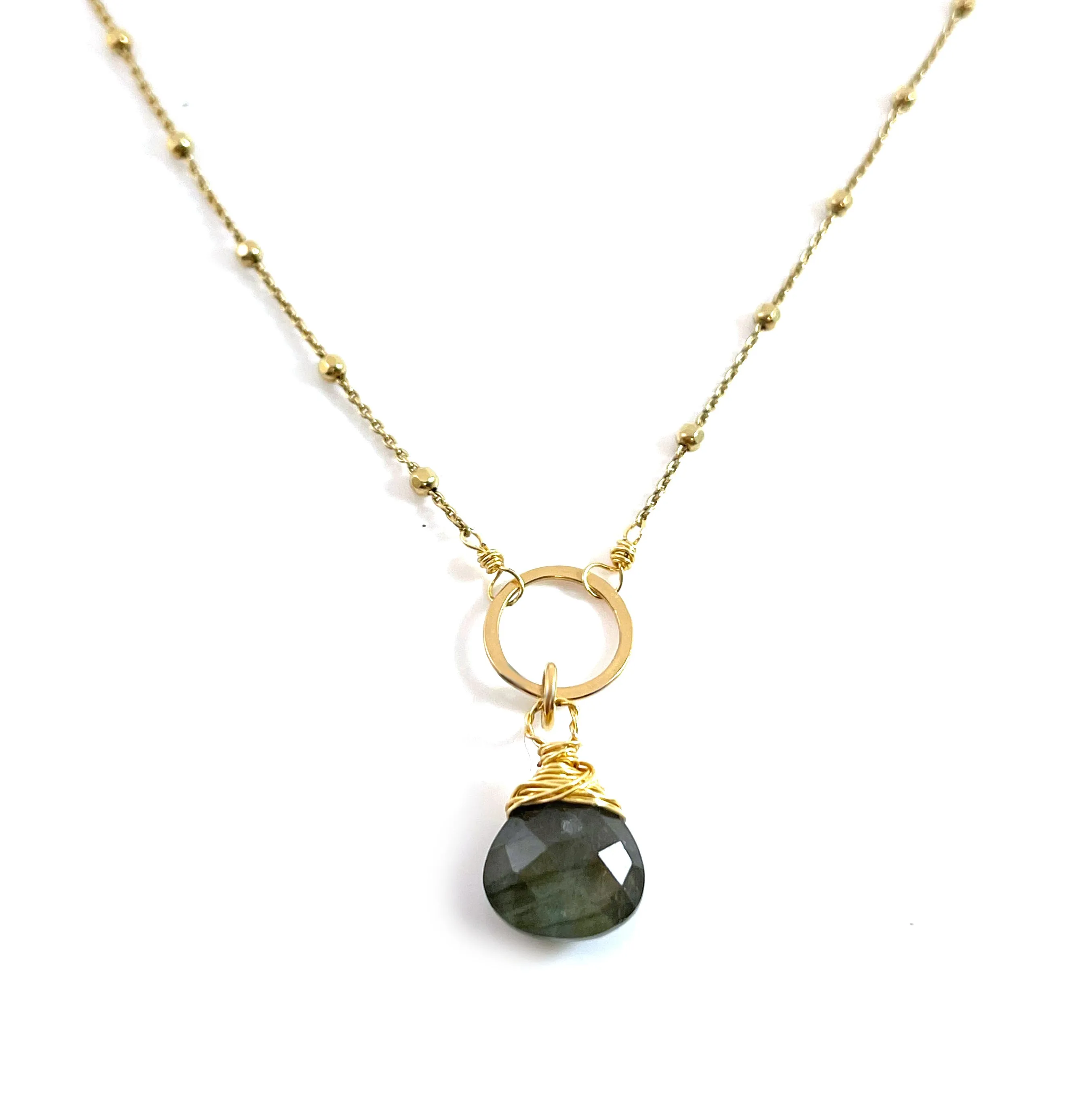 Labradorite Halo Satellite 14k Gold Filled Necklace