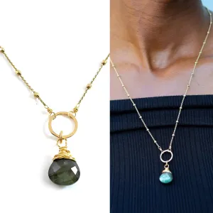 Labradorite Halo Satellite 14k Gold Filled Necklace