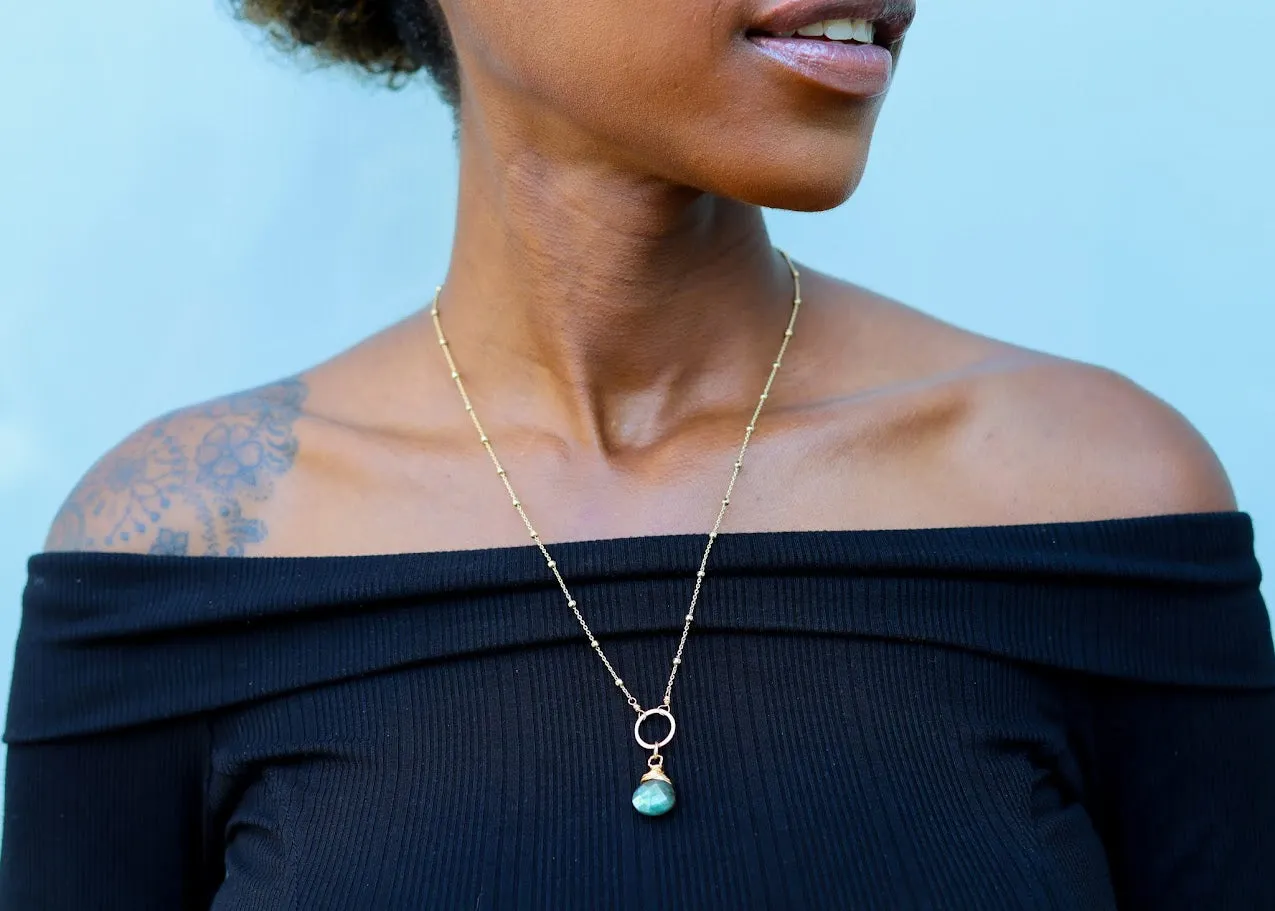 Labradorite Halo Satellite 14k Gold Filled Necklace