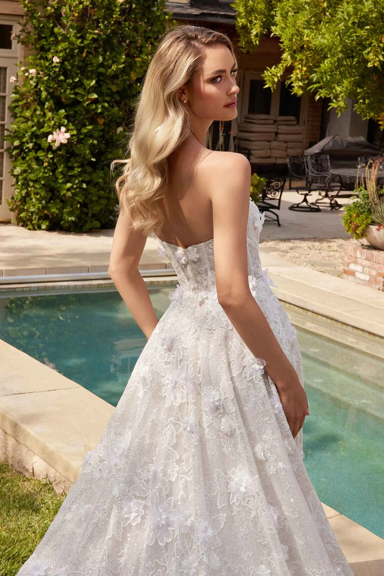 Ladivine CD860W Long Chapel Train Strapless A-Line Bridal Gown Removable Shawl