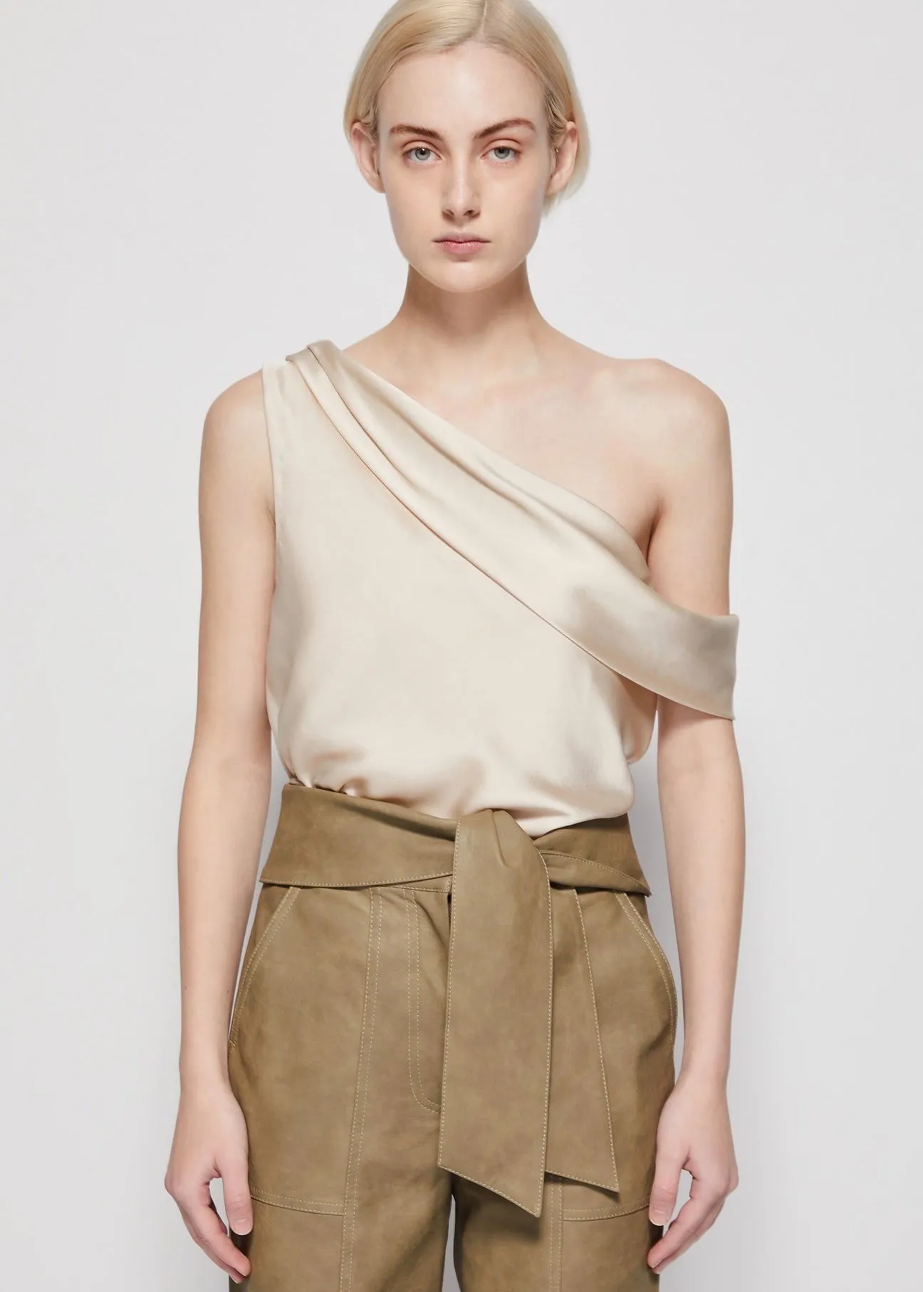 Lexy Draped One Shoulder Top (Almond)