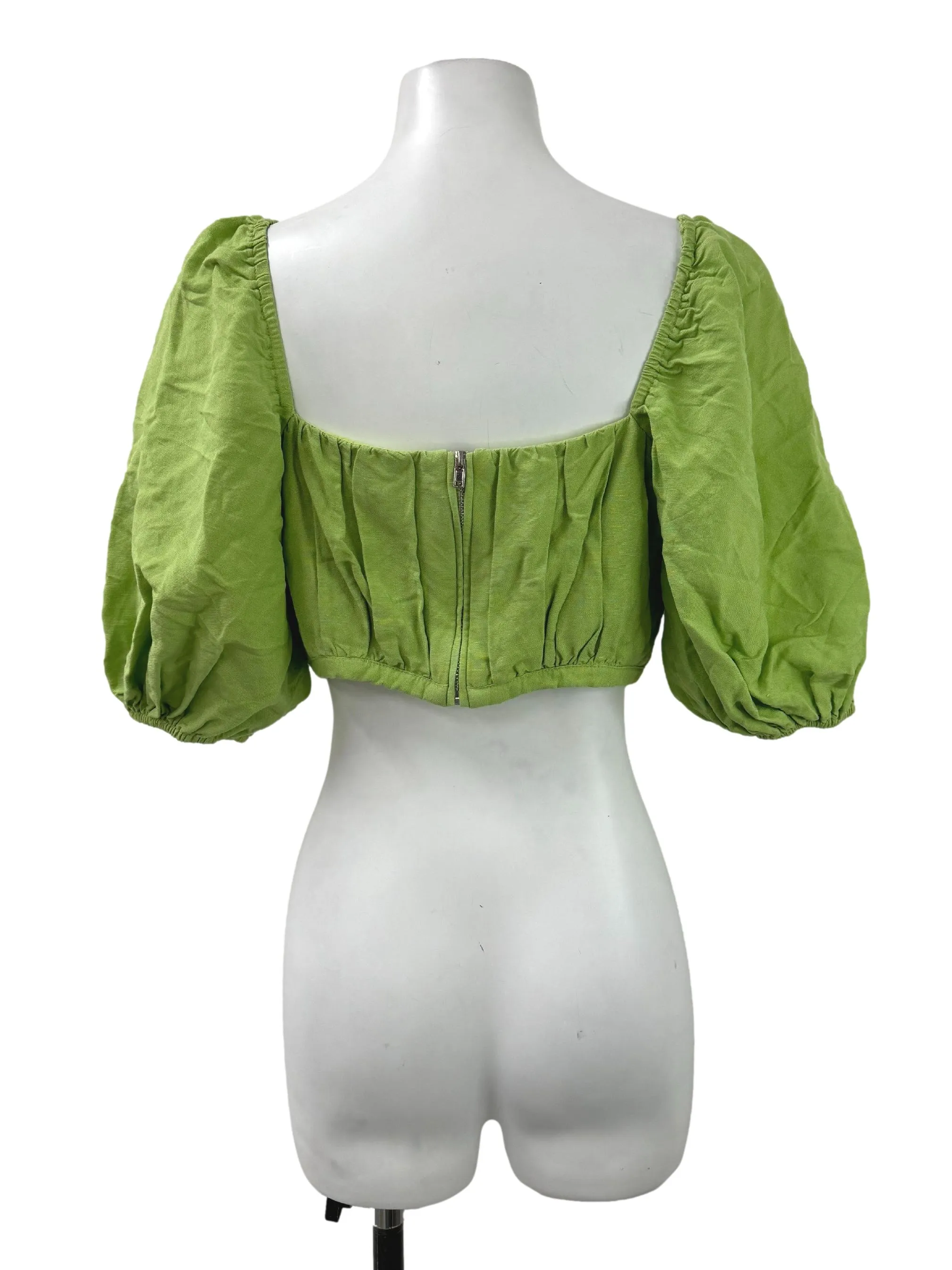 Lime Green Balloon Sleeves Crop Blouse LB