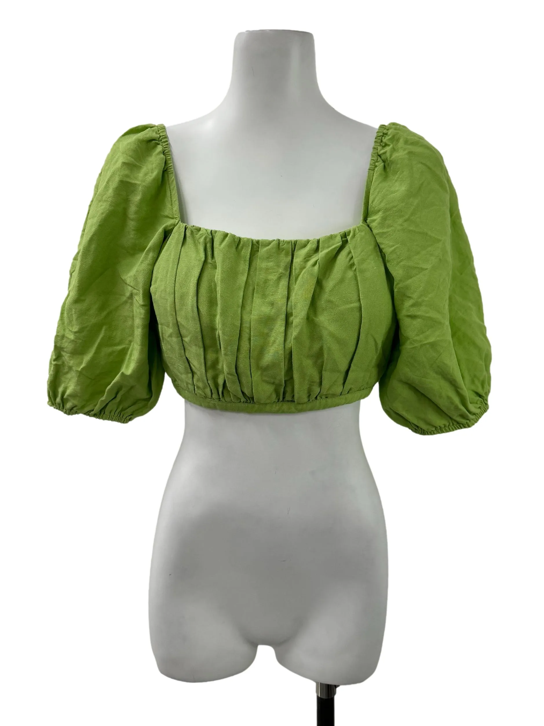 Lime Green Balloon Sleeves Crop Blouse LB