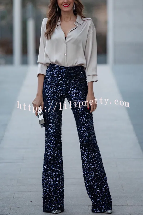Living The Dream Satin Long Sleeve Button Relaxed Blouse