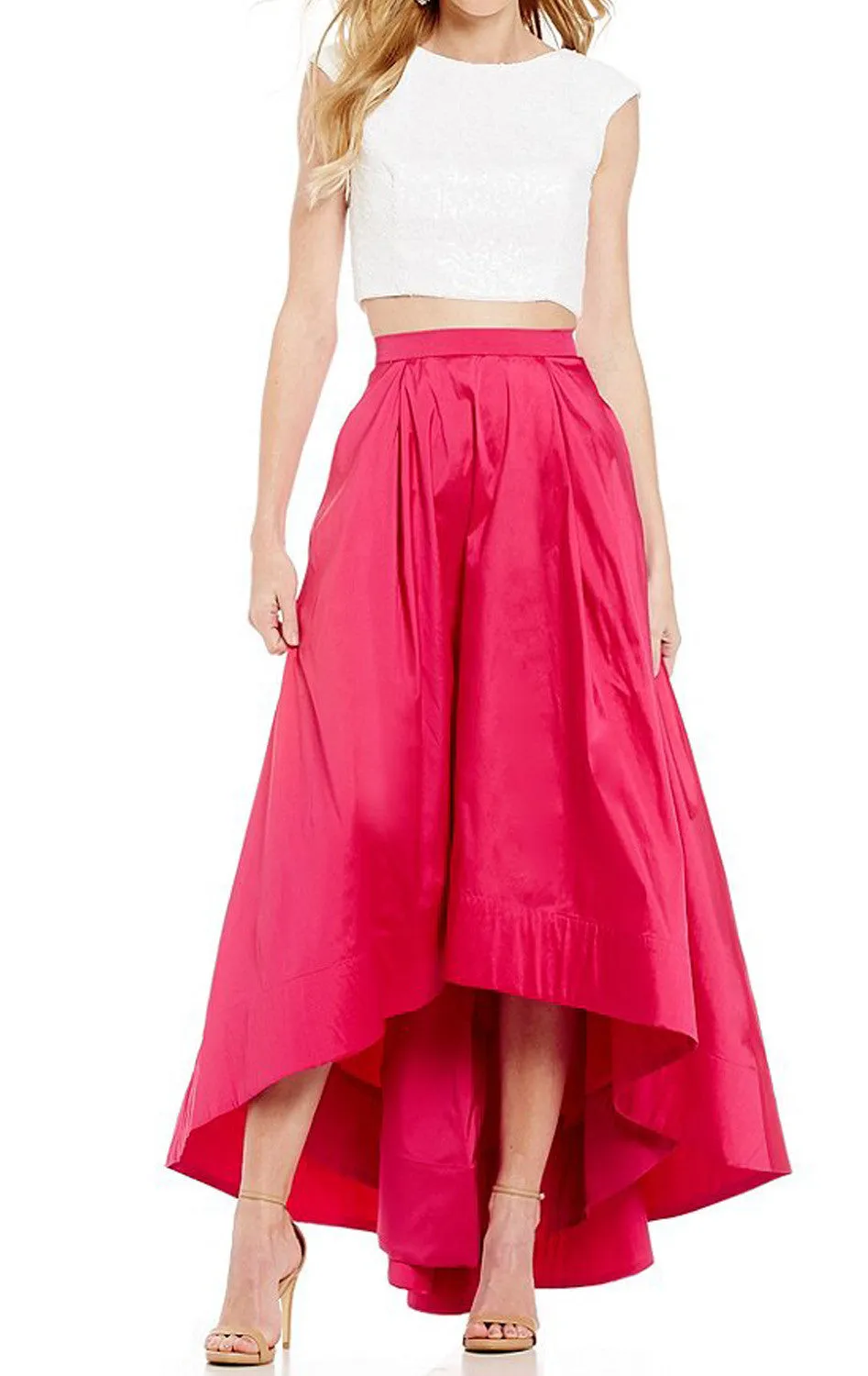 MACloth Cap Sleeve Two Piece Prom Dress White Sequin Cocktail Formal Gown