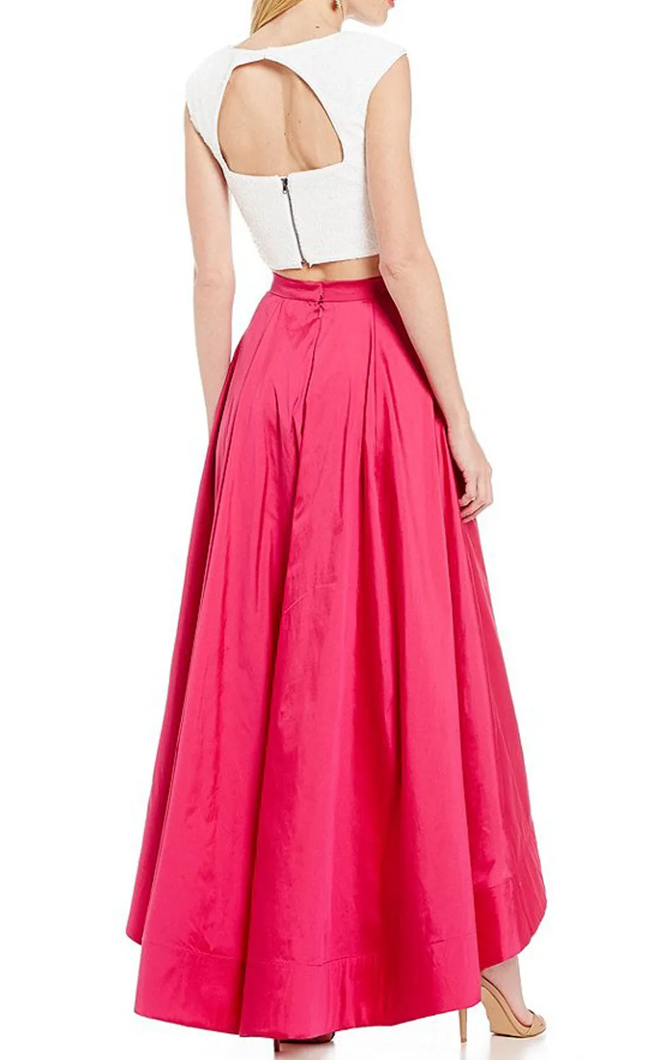 MACloth Cap Sleeve Two Piece Prom Dress White Sequin Cocktail Formal Gown