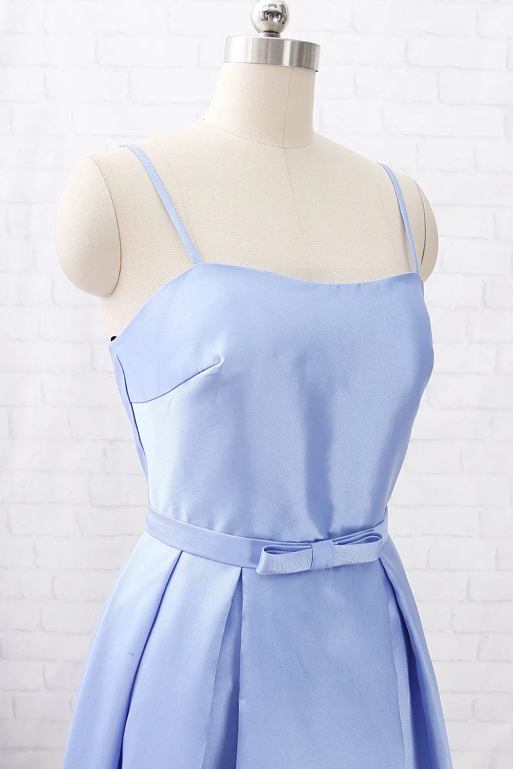 MACloth Spaghetti Straps Long Satin Prom Dress Sky Blue Formal Evening Gown