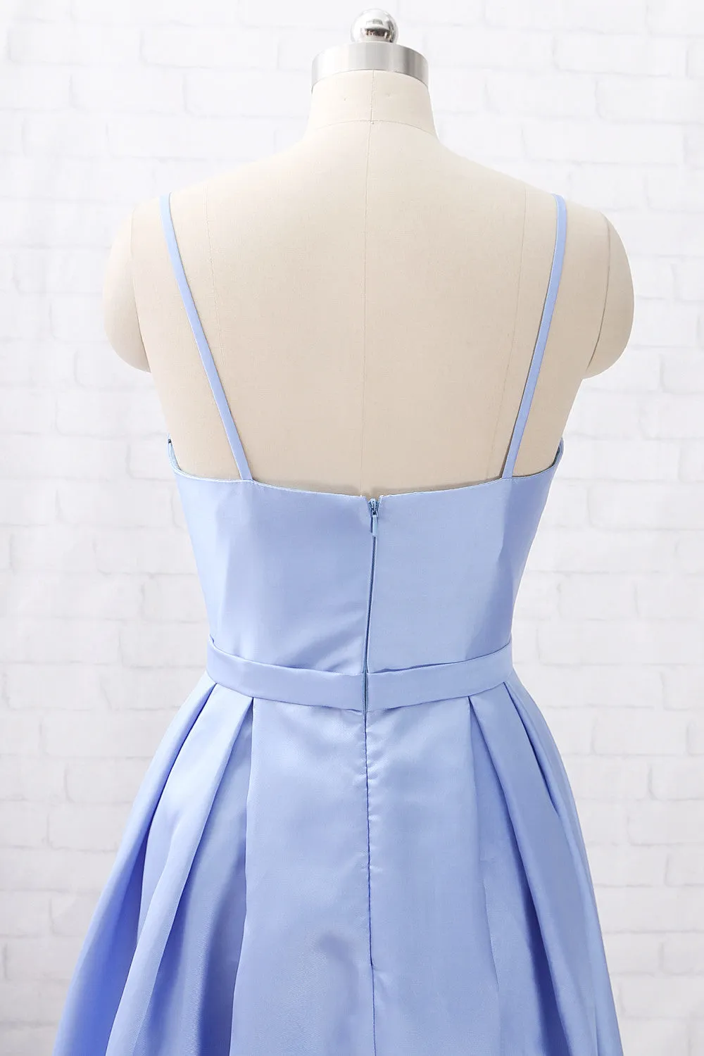 MACloth Spaghetti Straps Long Satin Prom Dress Sky Blue Formal Evening Gown