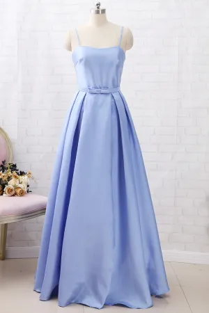MACloth Spaghetti Straps Long Satin Prom Dress Sky Blue Formal Evening Gown