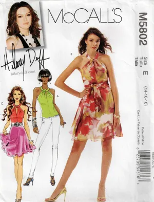 McCall's 5802 HILARY DUFF Womens Twist Neck Top & Dress Out Of Print Sewing Pattern Size 14 - 18 UNCUT Factory Folded