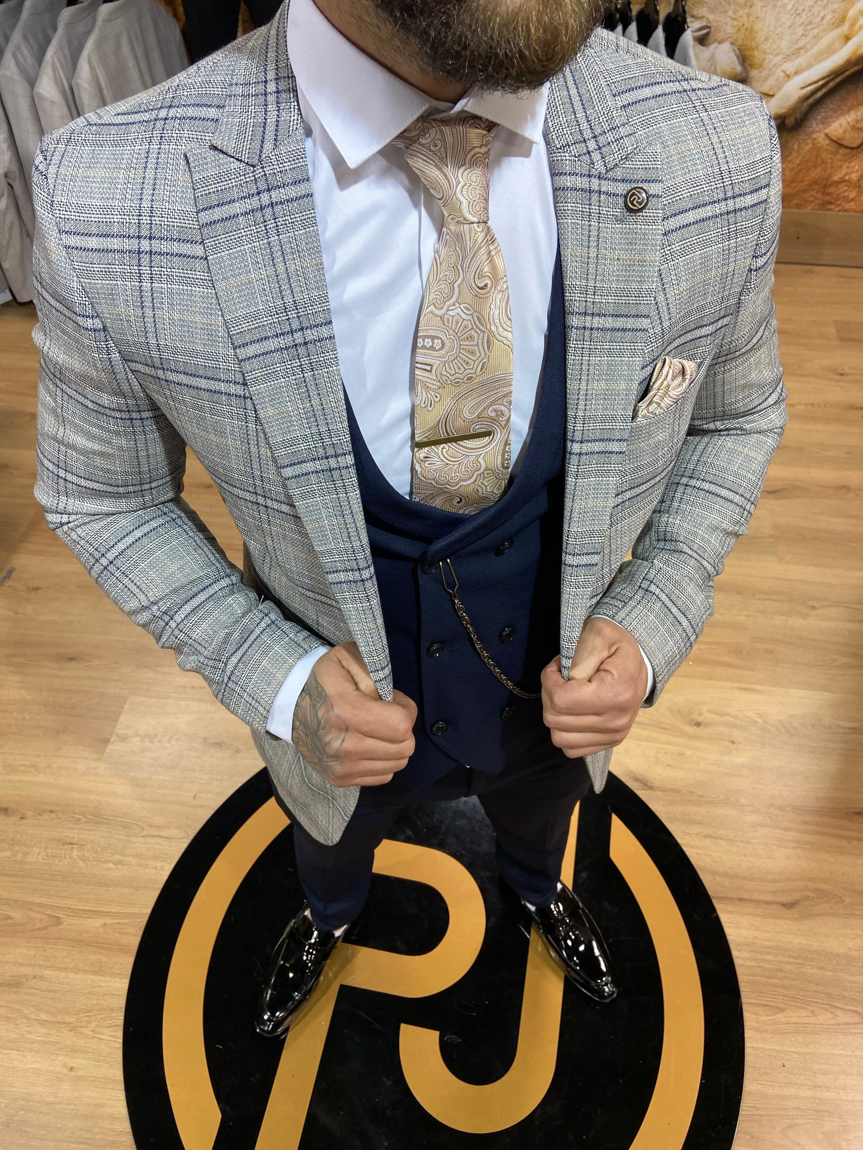 Mendez - Grey/Navy 3 Piece Suit