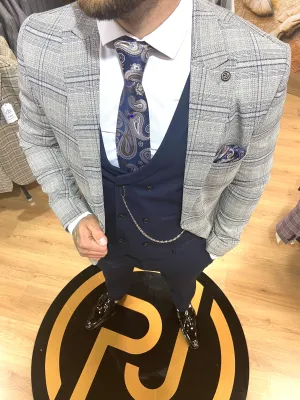 Mendez - Grey/Navy 3 Piece Suit