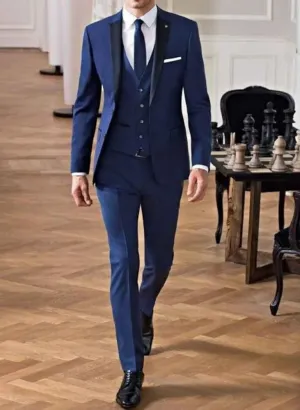 Men's Custom Navy Blue Three-Piece Suit | Double-Breasted Bespoke Wedding Suits