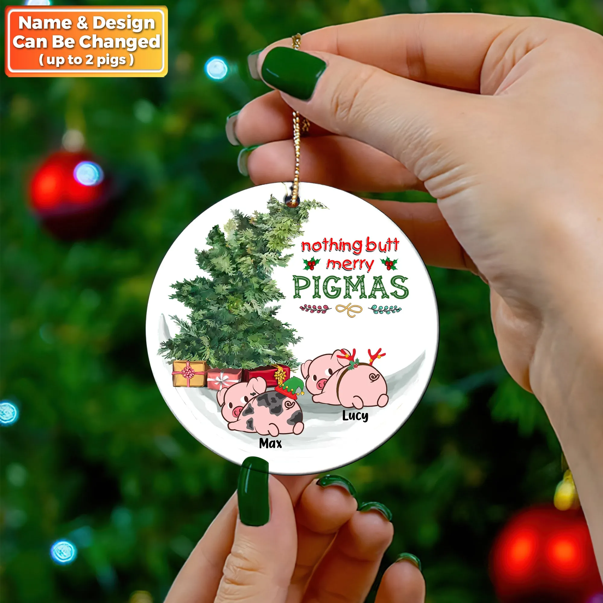 Merry Pigmas Pigs Personalized Circle Ornament - Merry Christmas